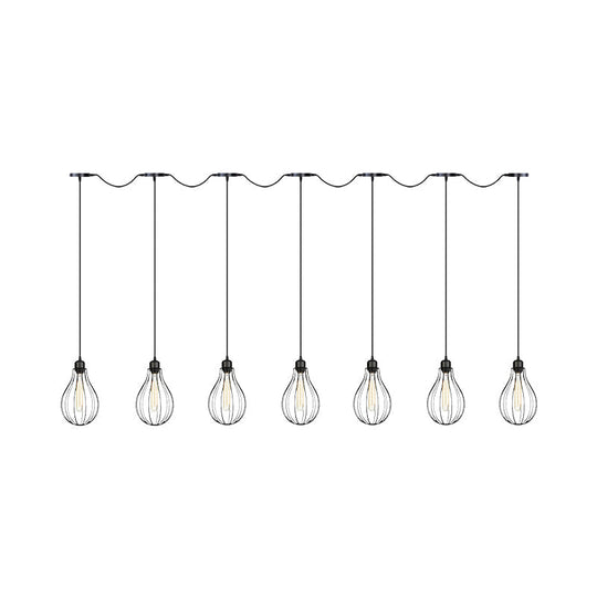 Industrial Pear Cage Pendant Chandelier With 3/5/7 Bulb Multi Light Kit In Black Iron