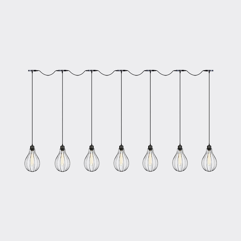 Industrial Cage Pendant Chandelier with Multi-Bulb Kit in Black