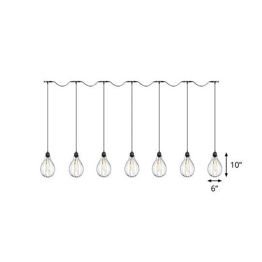 Industrial Pear Cage Pendant Chandelier With 3/5/7 Bulb Multi Light Kit In Black Iron