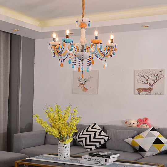 Colorful Kids Chandelier With Fake Candle & Crystal Accents Perfect For Game Room