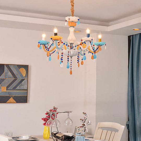 Colorful Kids Chandelier With Fake Candle & Crystal Accents Perfect For Game Room