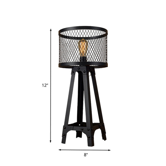 Metal Shade Table Light With Retro Style Farmhouse Standing Floor Lamp Tripod Design In Black