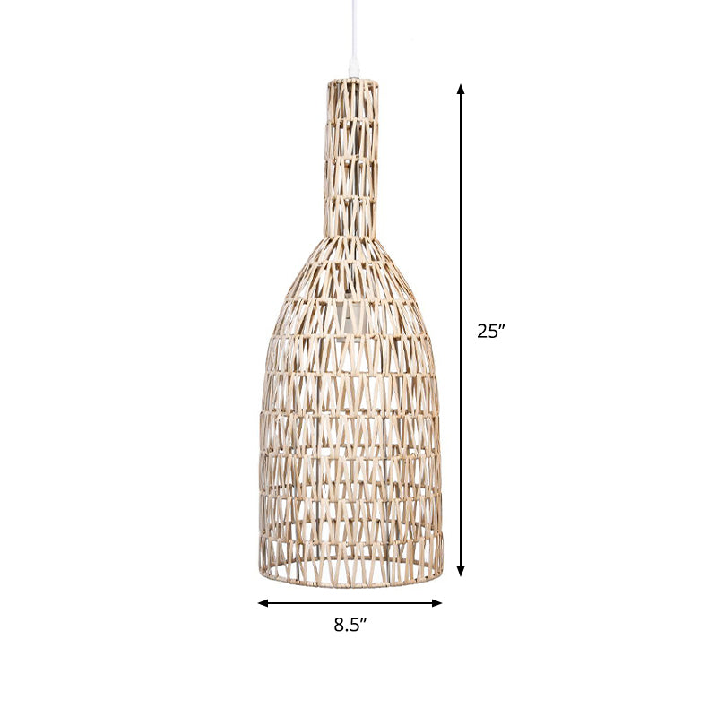 Khaki Bamboo Rattan Pendant Lighting - Asian 1-Light Bottle Ceiling Hang Fixture