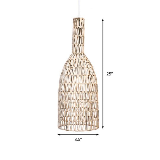 Khaki Bamboo Rattan Pendant Lighting - Asian 1-Light Bottle Ceiling Hang Fixture