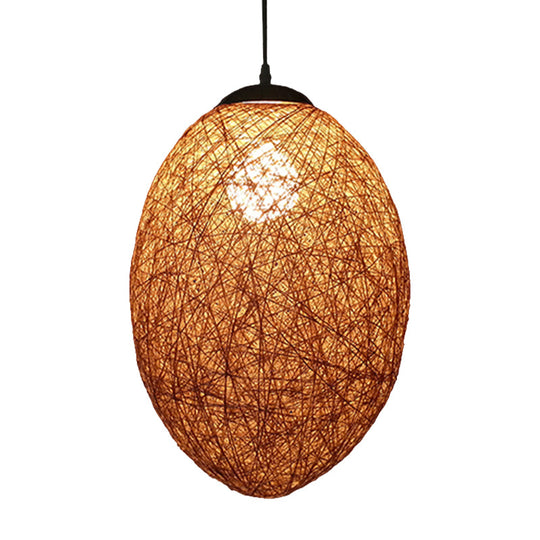 Asia Style Rattan Woven Pendant Lighting - 1 Head Ceiling Lamp In Brown/Coffee