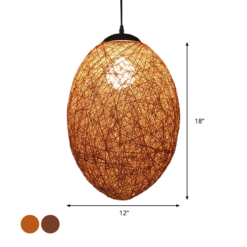 Asia Style Rattan Woven Pendant Lighting - 1 Head Ceiling Lamp In Brown/Coffee