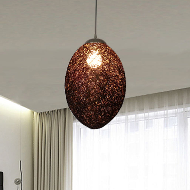 Asia Style Rattan Woven Pendant Lighting - 1 Head Ceiling Lamp In Brown/Coffee