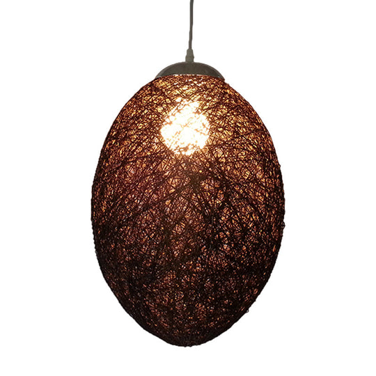 Asia Style Rattan Woven Pendant Lighting - 1 Head Ceiling Lamp In Brown/Coffee