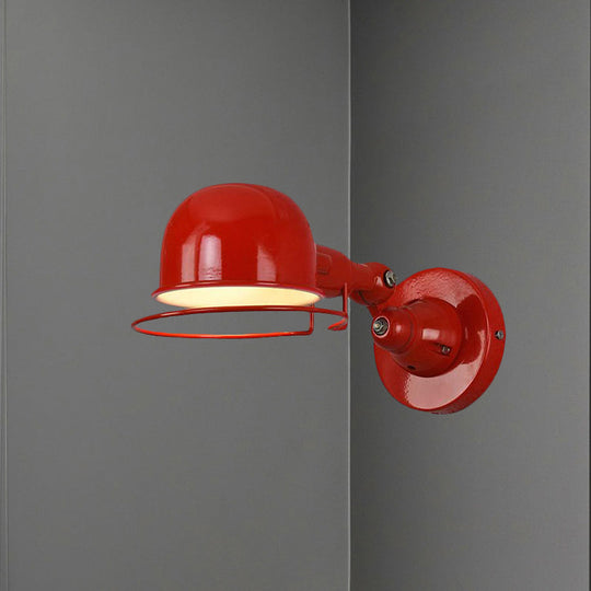 Vintage Style Rotatable Sconce Light In White/Red Metallic Dome Shade 1-Light For Bedroom Wall