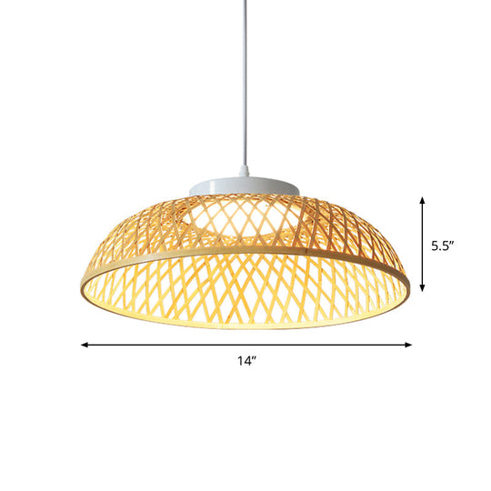 Bamboo Strip Cage Down Light: Modern Asian 1-Head Ceiling Fixture (Beige)