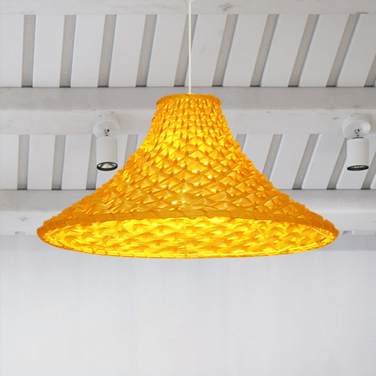 Yellow Rattan Pendant Light - Wide Flared Asian Design For Living Room