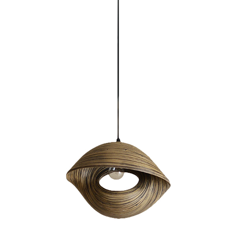 Bamboo & Rattan Hand Woven Pendant Light Kit - Modern 1-Bulb Ceiling Fixture (Brown)