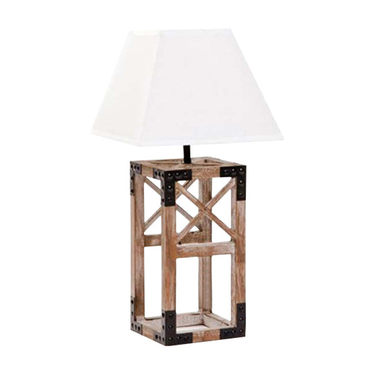 Trapezoid Nightstand Lamp: Modernist 1-Bulb Fabric Table Lamp With Wood Base (White/Black)