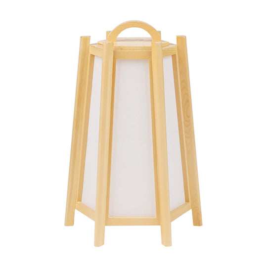 Japanese Wood Night Lamp: Tower Shape Bedside Table Light Beige Tone Fabric Shade