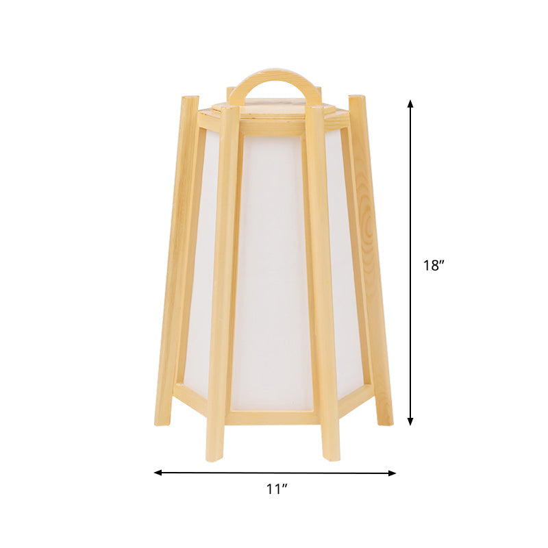 Japanese Wood Night Lamp: Tower Shape Bedside Table Light Beige Tone Fabric Shade