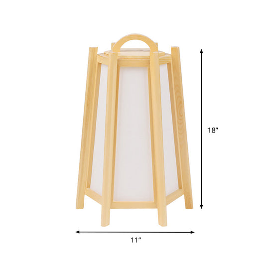 Japanese Wood Night Lamp: Tower Shape Bedside Table Light Beige Tone Fabric Shade