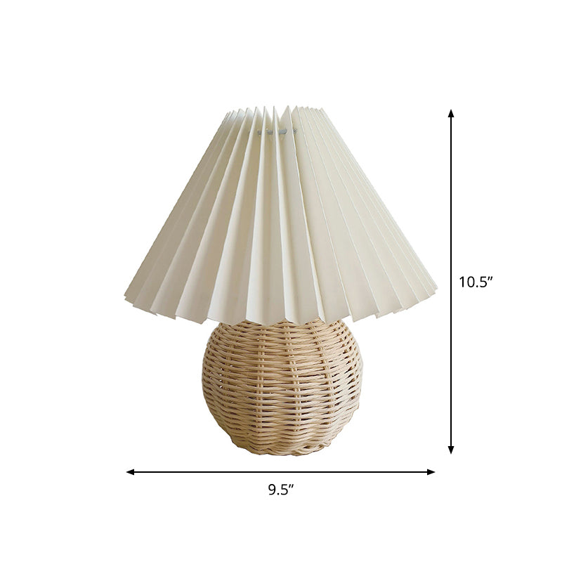 Bamboo Rattan Table Light - Modernist Design 1 Bulb White Night Lamp With Pleated Shade