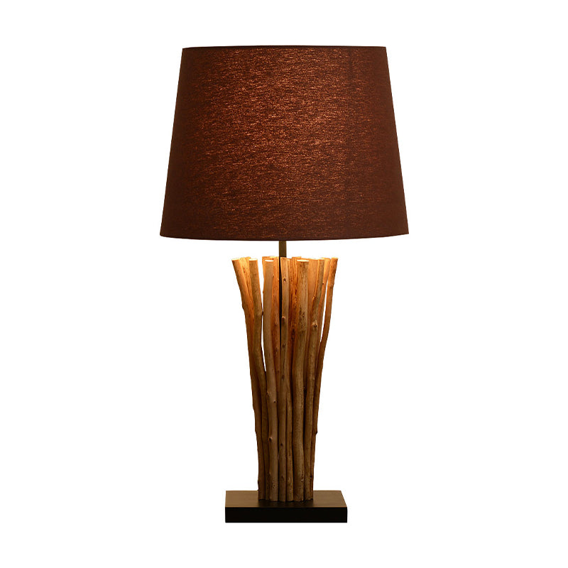 Modern Wood Bar Bedside Lamp With Fabric Shade - 1-Light Nightstand Light For Coffee Table