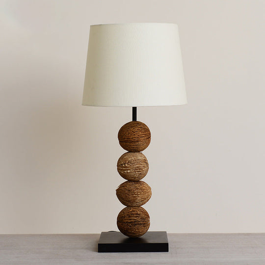 Asian Wood Fruit Nightstand Light: 1-Light Brown Lamp With Fabric Shade