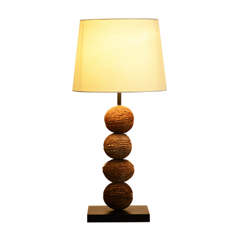 Asian Wood Fruit Nightstand Light: 1-Light Brown Lamp With Fabric Shade