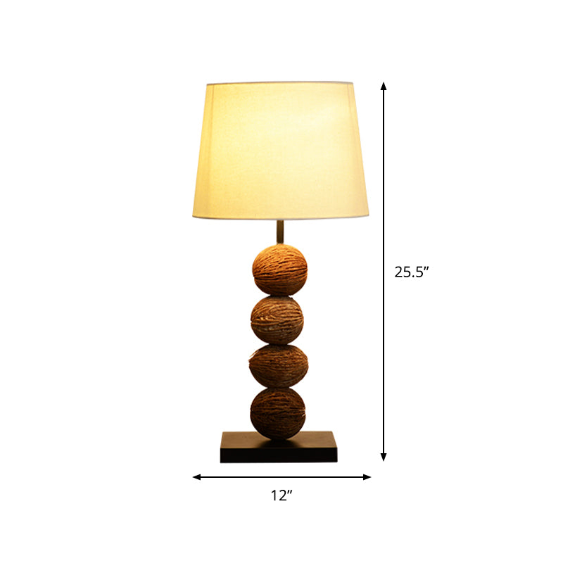 Asian Wood Fruit Nightstand Light: 1-Light Brown Lamp With Fabric Shade