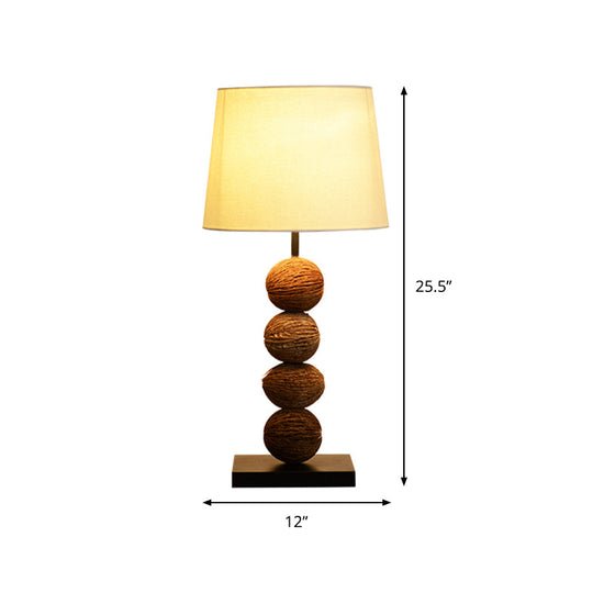 Asian Wood Fruit Nightstand Light: 1-Light Brown Lamp With Fabric Shade