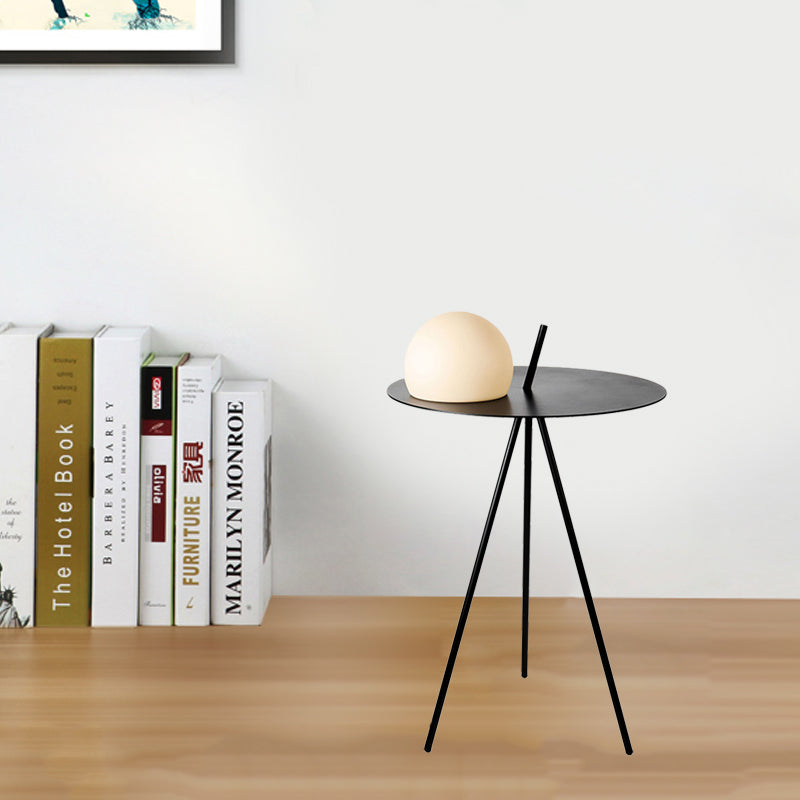 Black Modernist Led Night Light Semicircle Table Lamp: Vertical Tripod With White Glass Shade