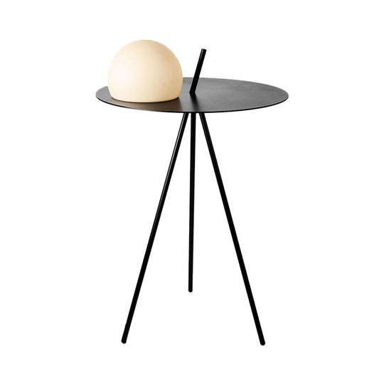 Black Modernist Led Night Light Semicircle Table Lamp: Vertical Tripod With White Glass Shade