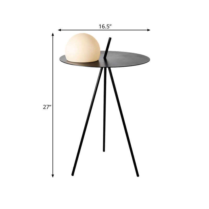 Black Modernist Led Night Light Semicircle Table Lamp: Vertical Tripod With White Glass Shade