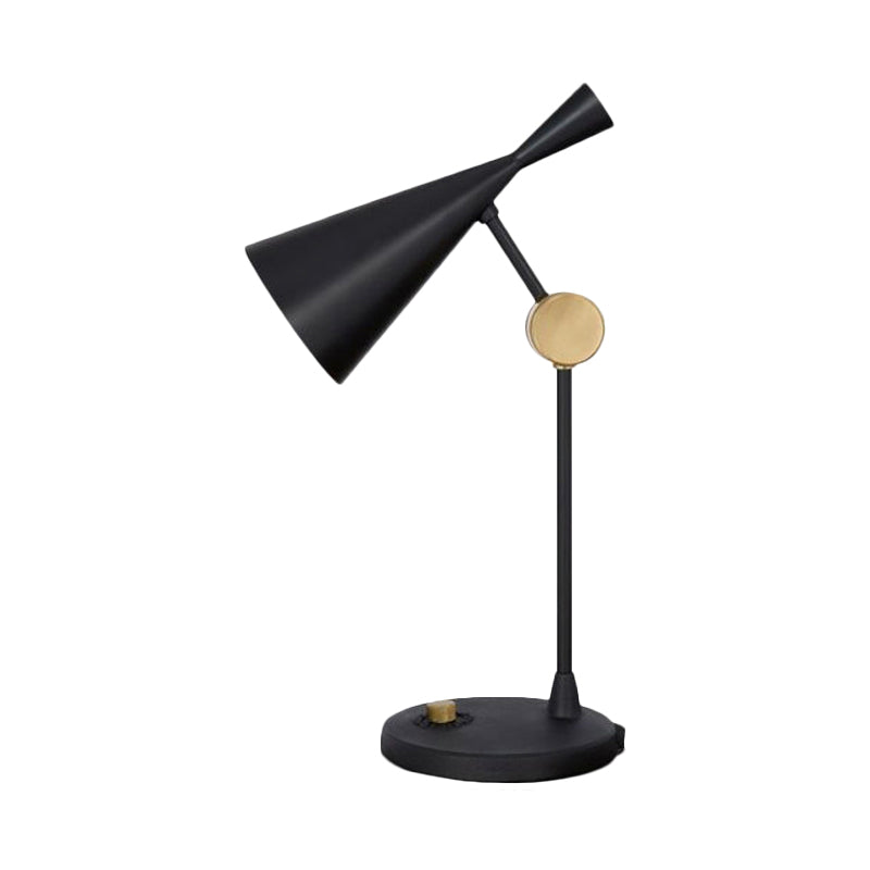 Modernist Wide Flare Night Table Lamp - Metallic Finish Rotatable Reading Light In Black