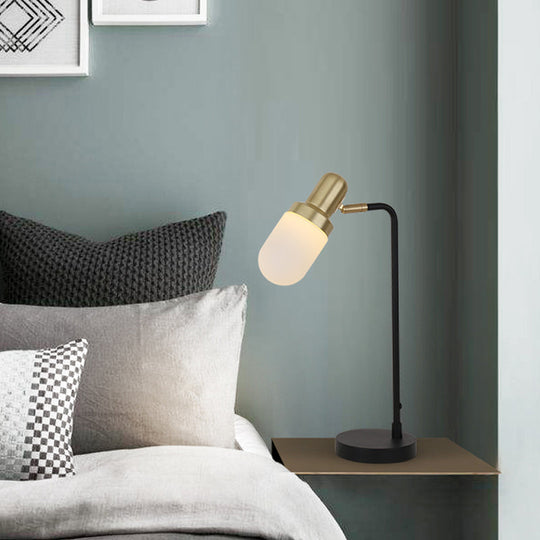 Modern Black And Gold Bedside Nightstand Lamp With Frosted Glass Shade