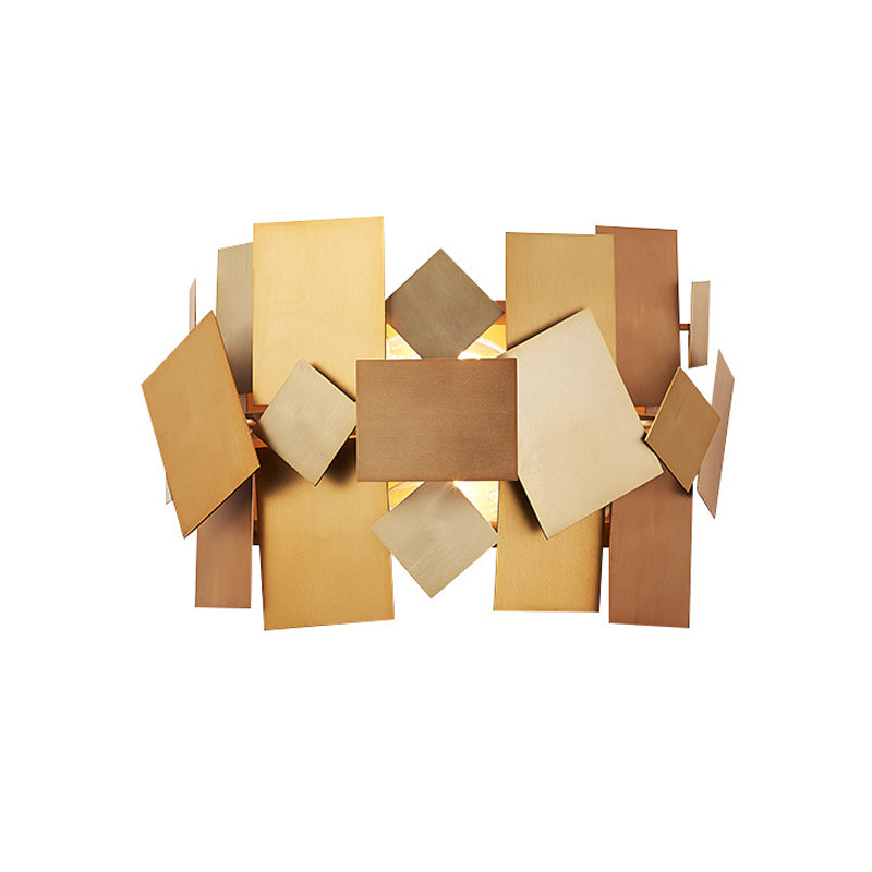 Postmodern Metal Stacked Panel Sconce Light Fixture - 1 Gold Finish Wall Lamp For Living Room