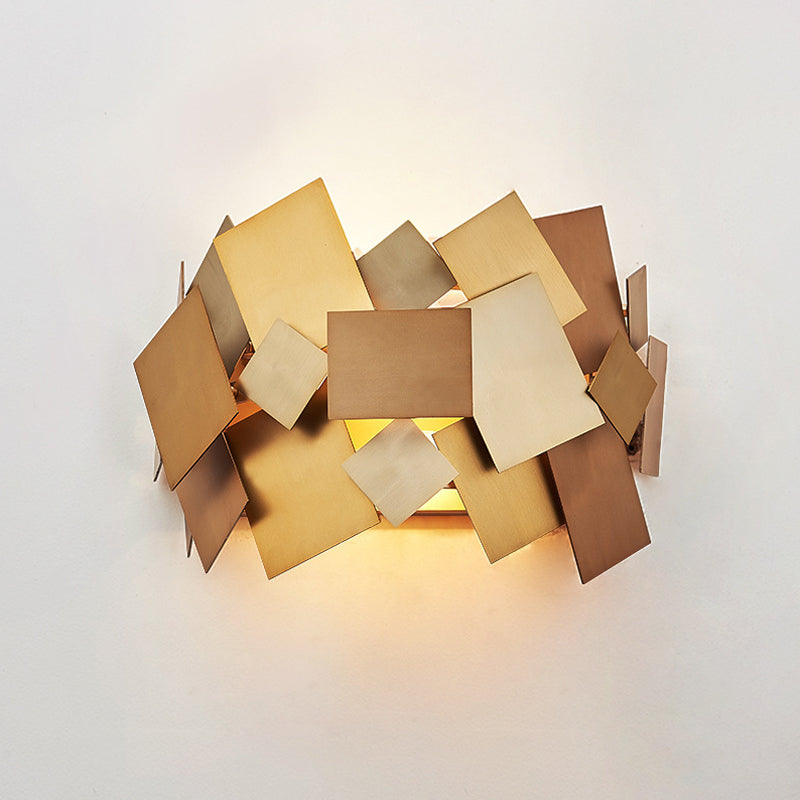 Postmodern Metal Stacked Panel Sconce Light Fixture - 1 Gold Finish Wall Lamp For Living Room