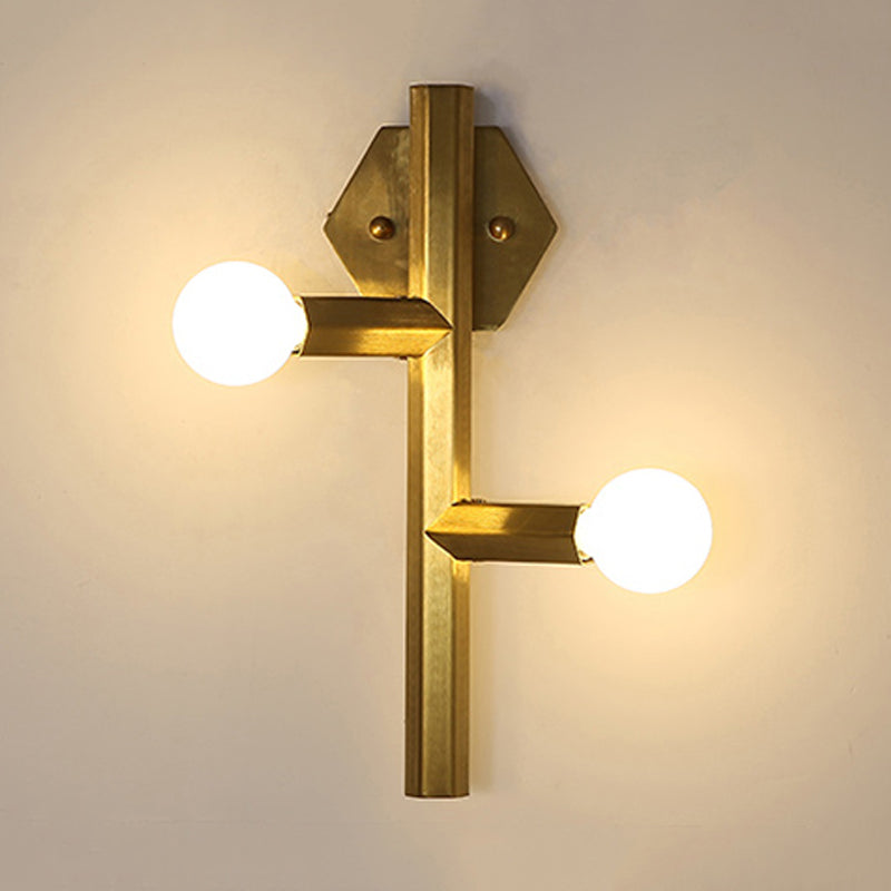 Modern Gold Wall Sconce With 2 Bulbs - Vertical Tube Corner Lamp