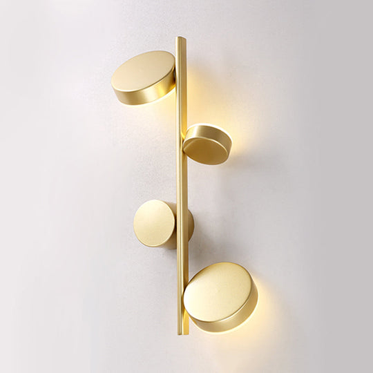 Vertical Linear Sconce Light: Black/Gold Finish Post-Modern Design With 3 Led Metal Wall Lamp Heads