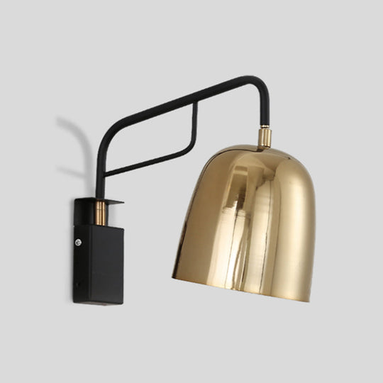 Modern Dome Wall Sconce: Black/Gold Metal 1 Bulb Bend Arm