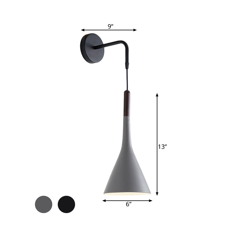 Modernist Metal Wall Sconce - Funnel Bedside Lighting 1-Light Pendant Lamp Black/Grey