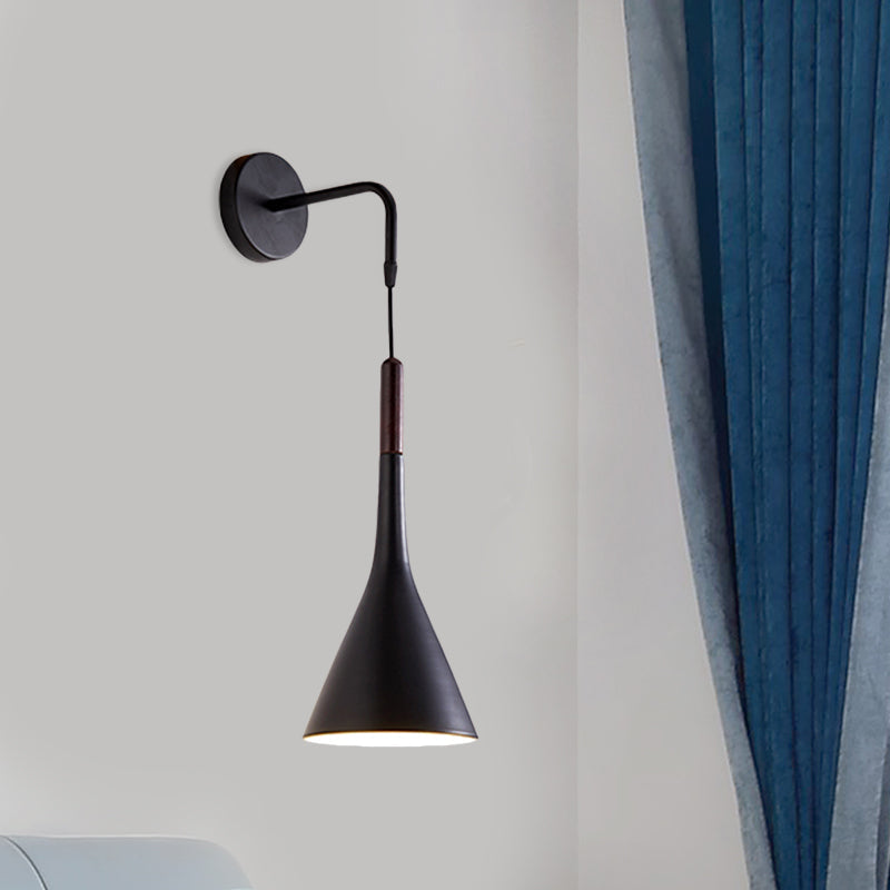 Modernist Metal Wall Sconce - Funnel Bedside Lighting 1-Light Pendant Lamp Black/Grey