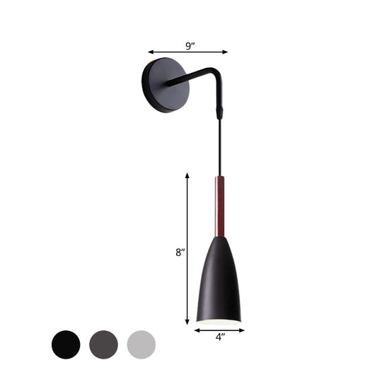 Modern Bullet Wall Mount Sconce Lamp In Black/White/Grey For Bedside - Single Bulb Fixture