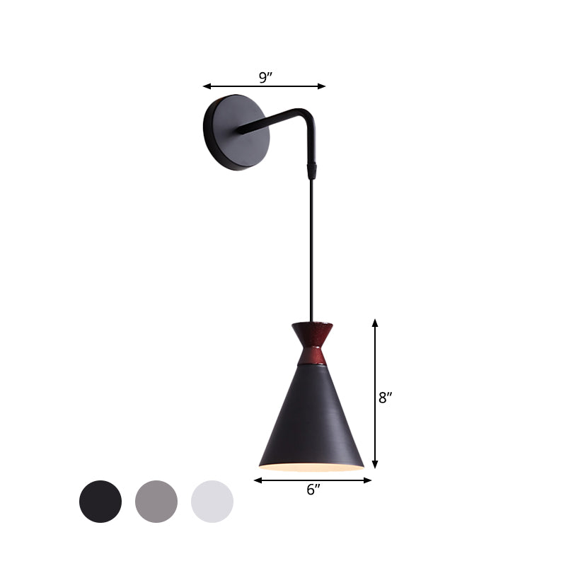 Minimalist Iron Wall Sconce With Conical Design - 1 Head Black/Grey/White Mount