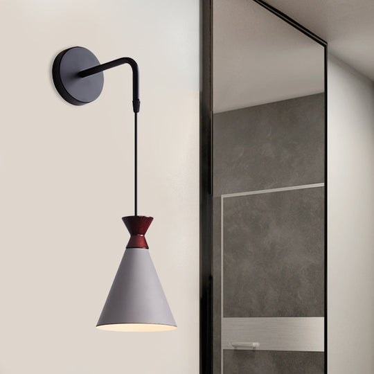 Minimalist Iron Wall Sconce With Conical Design - 1 Head Black/Grey/White Mount Grey