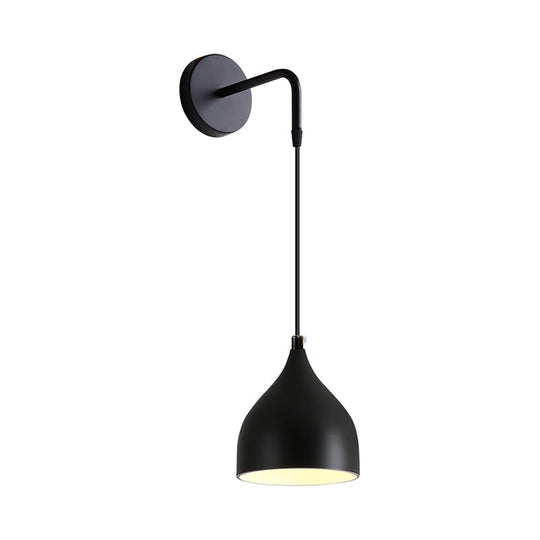 Modern Urn Shape Wall Mount Light With White/Black Finish - 1 Iron Pendant Lamp For Bedside