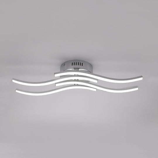 Sleek Nickel Finish 4-Wavy Linear Semi Flush Mount LED Ceiling Light for Bedroom - Warm/White Glow