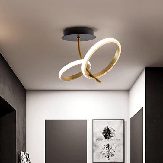 Modern LED Flush Mount Fixture: Black & Gold Ring Design - Semi Mount Lighting