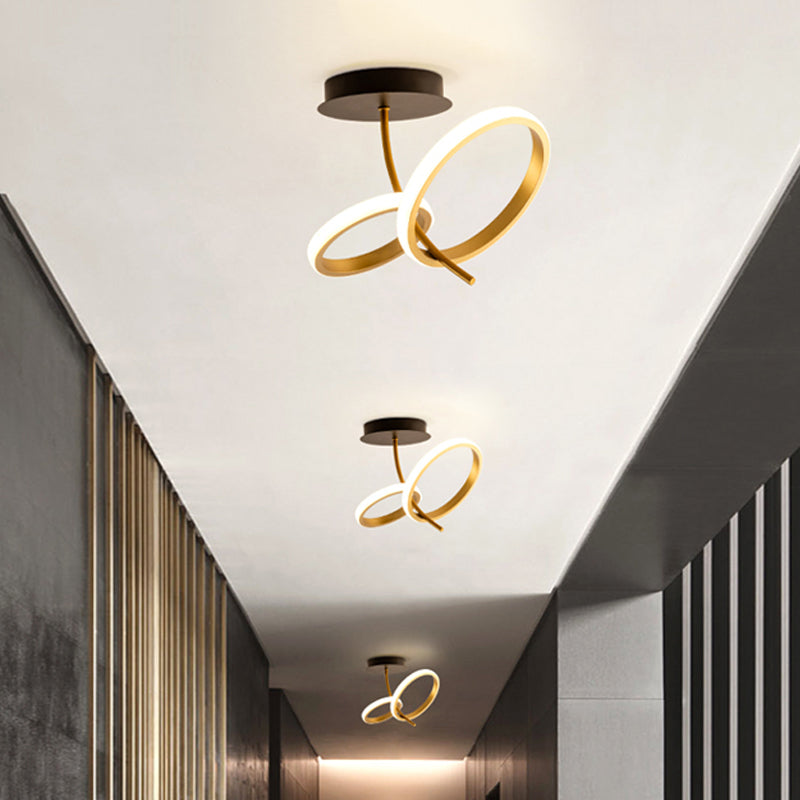 Modern LED Flush Mount Fixture: Black & Gold Ring Design - Semi Mount Lighting