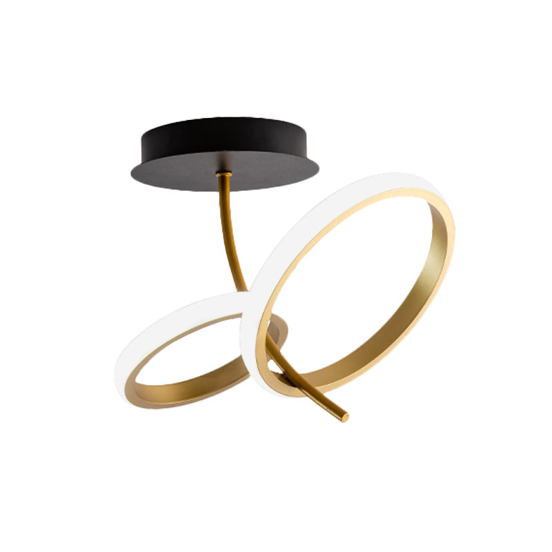 Modern LED Flush Mount Fixture: Black & Gold Ring Design - Semi Mount Lighting