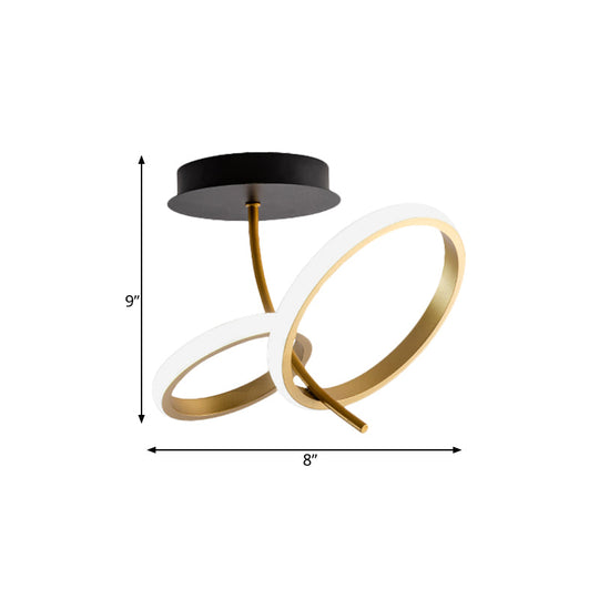 Modern LED Flush Mount Fixture: Black & Gold Ring Design - Semi Mount Lighting