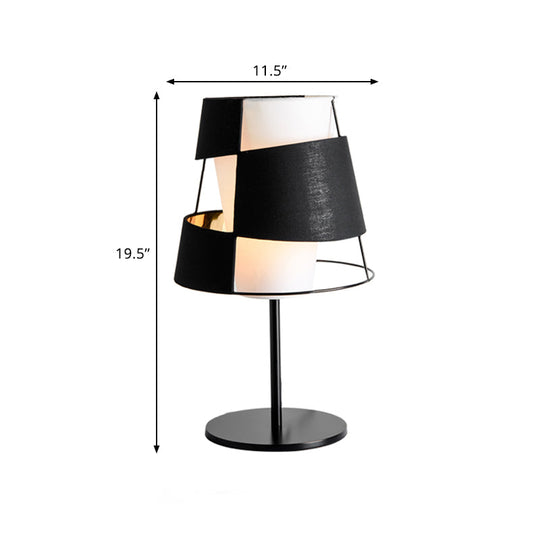 Modernist Laser Cut Barrel Table Light - White And Black Finish Nightstand Lamp