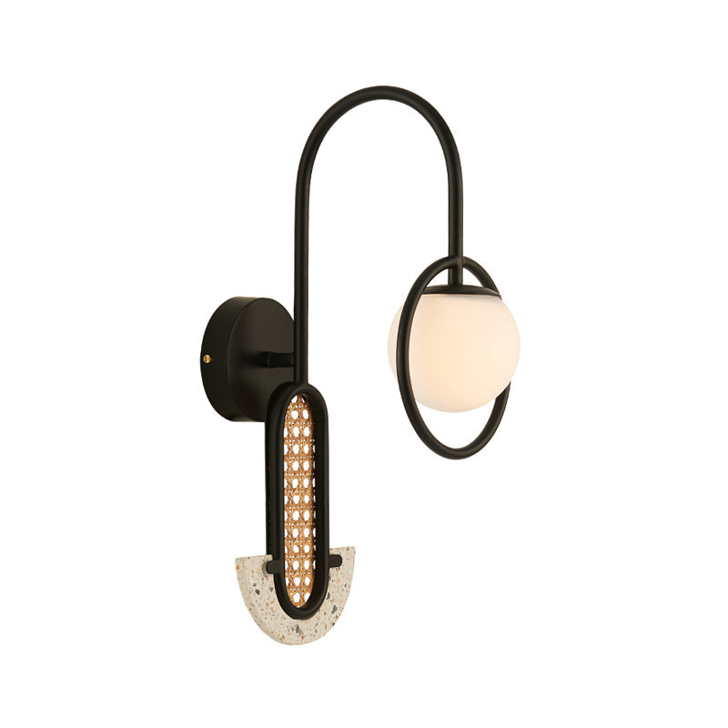 Opal Glass Ball Wall Sconce - 1-Light Gold/Black Finish Mount Lamp