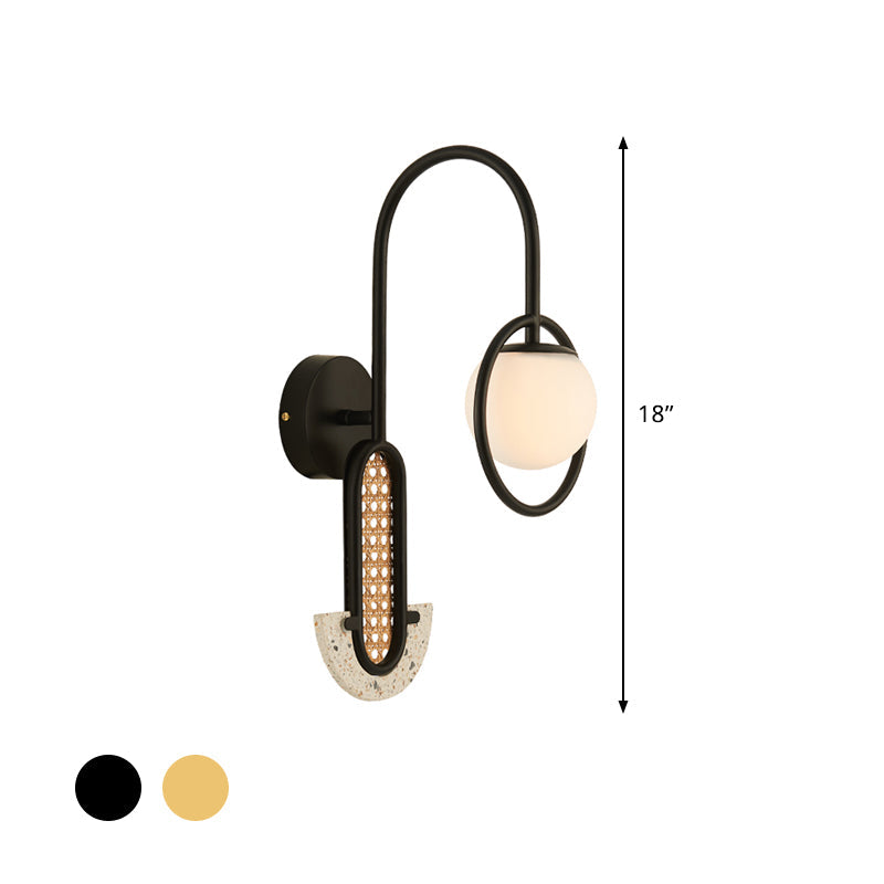 Opal Glass Ball Wall Sconce - 1-Light Gold/Black Finish Mount Lamp